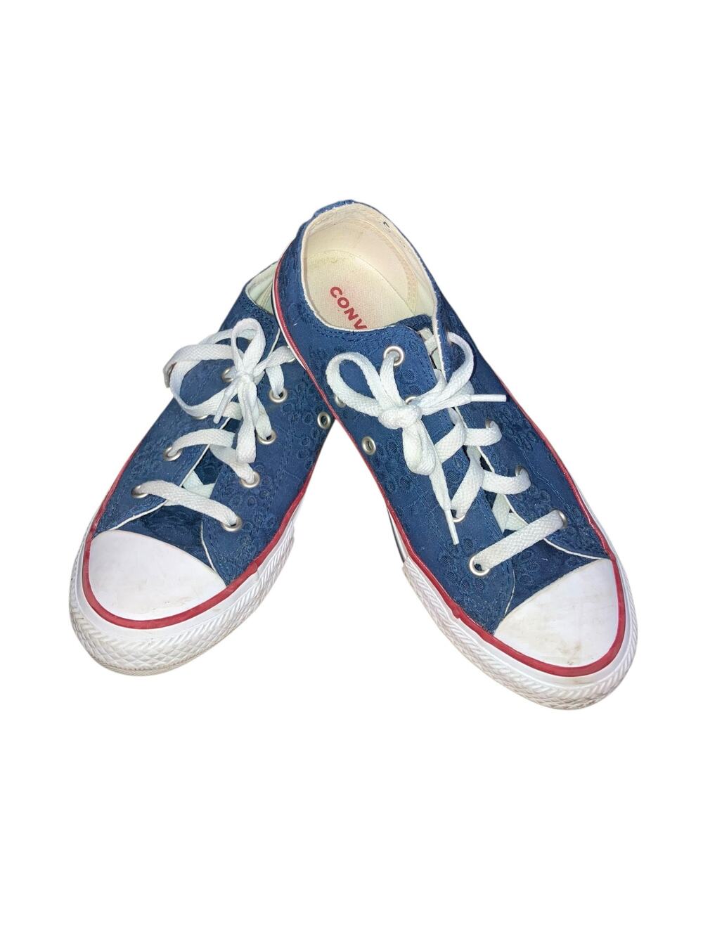 Women’s Converse Low Navy Eyelet Sneakers with Red Trim-size 6